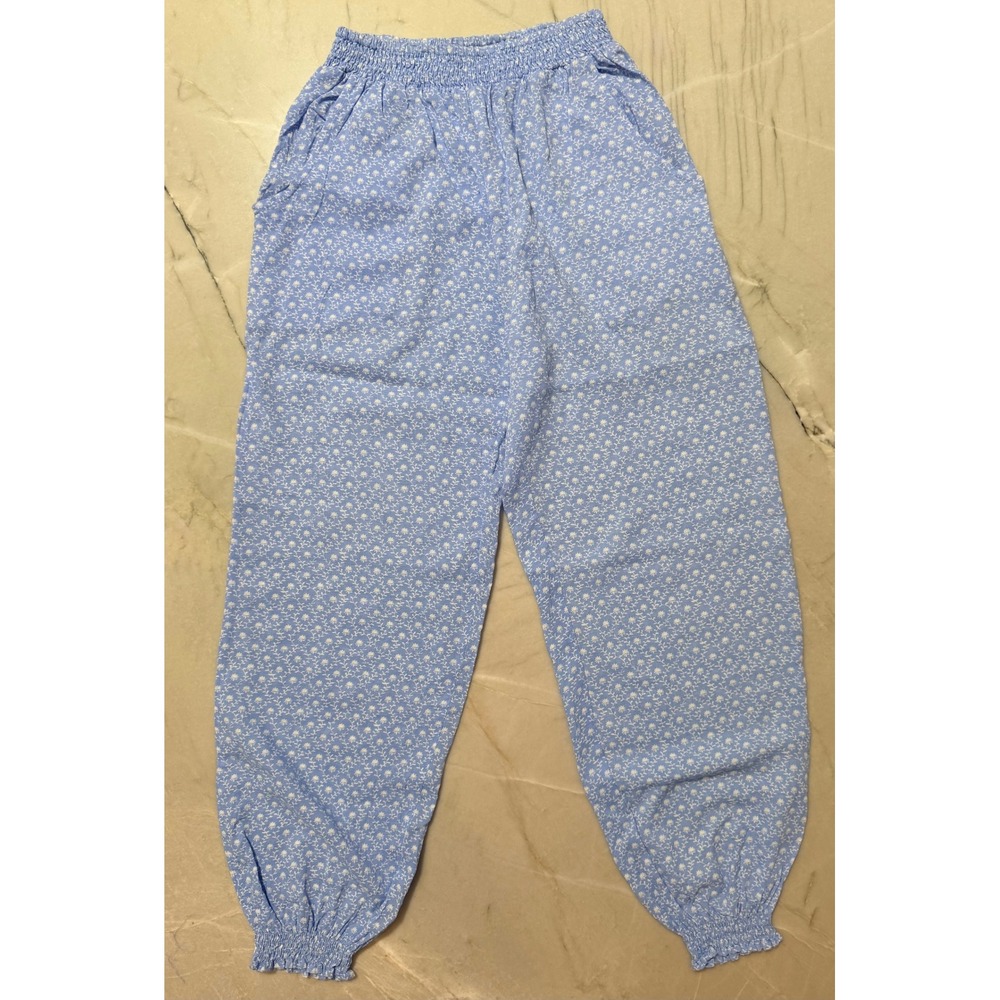 Anthropologie Mable Blue Floral Smocked Crop Top Jogger Pajama Set Womens Size S - Picture 3 of 14